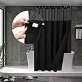 N&Y HOME Waffle Weave Shower Curtain with Snap-in Fabric Liner & 12 Black Hooks Set - Hotel Style, Water-Repellent & Washable, Mesh Top Window - 71x72, Black