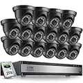 ZOSI H.265+ 1080p 16 Channel Security Camera System,16 Channel DVR with Hard Drive 2TB and 16 x Outdoor Indoor CCTV Dome Camera 1080p with 80Foot Long Night Vision and 90°Wide Angle - BLACK