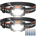 Victoper Headlamp 2 Pack, 4 Modes Red Light Head Lamp Battery Powered, Hardhat Mechanic Waterproof Headlamps Flashlight, LED Head Lamps for Adults, Kids, Camping, Running, Hiking, Outdoor, Fishing