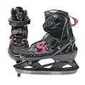 SOFTMAX - Adjustable Ice Skates - Hockey Skates for Boys and Girls - Insulated Kids Ice Skates with 3 Sizes Adjustments with The Push of a Button (BK/PK, Small)