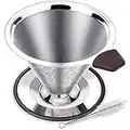 FOXAS Permanenter Pour Over Kaffeefilter aus Edelstahl,Papierloser Dauer Wiederverwendbarer Kaffeefilter zur Herstellung von Manuellem Kaffee,mit Reinigungsbürsten