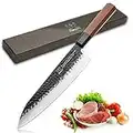 FAMCÜTE 8 Inch Japanese Gyuto Chef Knife, Hand Forged Kitchen Japanese Chef Knife, Rosewood Handle 3 Layer 9CR18MOV High Carbon Steel Blade Japanes Sushi Knife