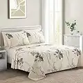 Marina Decoration Ultra Soft Silky Deep Pocket Rich Printed Rayon from Bamboo All Season 6 Pieces Sheet Set with 4 Pillowcases, Blue Chrysanthemum Floral Pattern King Size