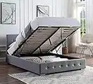 Home Treats Ottoman Storage Bed Grey | Queen Size Small Double Bed Frame With Storage & Gas Lift 4ft | Upholstered in Durable Hopsack Grey Linen Fabric (Small Double - No Mattress, Hopsack Grey)