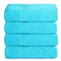 Belizzi Home 4 Pack Bath Towel Set 27x54, 100% Ring Spun Cotton, Ultra Soft Highly Absorbent Machine Washable Hotel Spa Quality Bath Towels for Bathroom, 4 Bath Towels - Turquoise Blue