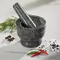 ASAB Granite Pestle & Mortar Set Natural Honed Polished Food Flavour Fresh Spice Herb Crusher Grinder Grinding Paste Grey