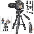 Mini Camera Tripod Tabletop Camera Tripod for Phone/Camera, with 3-Way Flexible Pan Head and Bubble Level,（Extra Gift:Extension Bracket, Quick Release Plates,Phone Clip,Phone Camera Remote Control）