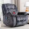 ANJ Big Power Lift Recliner Chair Wide Electric Massage Recliners for Elderly Fabric Living Room Overstuffed Reclining Chair for Adults with Heated Vibration, USB Ports, Massage Remote Control Grey