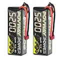 POVWAY 3S Lipo Battery 5200mAh 11.1V 50C RC Battery with Deans T Plug Hardcase Battery for RC Cars, RC Truck,Helicopter, Airplane (2 Pack)