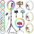 12.6 Zoll Ringlicht mit Stativ Handy, Tisch LED Ring Light/150cm Kamera Handystativhalter mit Ringleuchte für YouTube, Selfie, Makeup, Tik Tok, Fotografie, 40 RGB-Modi 13 Helligkeit, Gesamthöhe 180cm