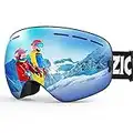 Kids Ski Goggles, ZIONOR Kids Snowboard Goggles for Youth Junior Girls Boys, with 100% UV Protection Anti-Fog Detachable Wide Angle Double Panoramic Lens - Mirrored Silver lens