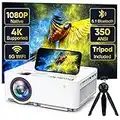 Native 1080P 5G WiFi Bluetooth Projector (with Tripod), 14000L 4K Supported Home Projector, Portable Outdoor Projector with Max 300" Display, Movie Projector Compatible with TV Stick, HDMI, Phone