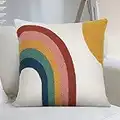 Granila Boho Throw Pillow Covers Decorative 18x18 Inch Rainbow Pattern for Couch Home Sofa Outdoor Decor Simple Cotton Textured Cushion Case Square Decorations 1 Pcs (Colorful White and Yellow)