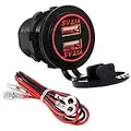 YGL Impermeable Cargador dual USB Toma de corriente 2.1A y 2.1A para 12V / 24V Coche Barco Marina Camión Vehículo Motocicleta (rojo)