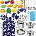 Tonsooze 30 Pezzi Giocattoli da Cucina per Bambini, Cucina Pentole Giocattolo per Bambini Set di Pentole e Padelle in Acciaio Inossidabile, Utensili da Cucina, Grembiule e Cappello da Cuoco