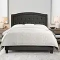 Rosevera Jordana Panel Bed Frame with Ajustable Button-Tufted Headboard for Bedroom/Linen Upholstered/Wood Slat Support/Easy Assembly,California King,Charcoal