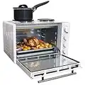 Igenix IG7130 Mini Oven with Electric Grill and Double Hotplate Hob, Ideal for Roasting, Baking, Grilling and Reheating with Aluminium Baking Tray, 30 Litre, White