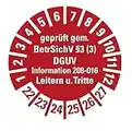 100 Stück - Prüfplakette Mehrjahresprüfplakette"geprüft gemäß Leitern/Tritte, BetrSichV §3 | 22-27" Etikett Folie Aufkleber, rot | Ø15-40mm Made in Germany, Größe: Ø30 mm