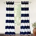 DriftAway Mia Stripe Room Darkening Grommet Unlined Window Curtains 2 Panels Each 52 Inch by 84 Inch Navy