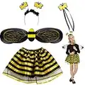 Ulikey Disfraz Abeja Para Niña, 4 Piezas Vestido de Abeja Trajes de Abejas Disfraces con Alas, Diademas, Varitas Mágicas y Falda Tul, Disfraz de Hadas Falda para Cosplay Halloween Carnaval Vestir