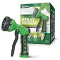 Signature Garden Heavy-Duty Water Hose Spray Nozzle - Comfort-Grip Hose Attachment - 8 Different Spray Patterns - Garden Hose Nozzle for Watering Lawns & Gardens, Washing Cars & Pets (Green)