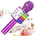 SunTop Microphone Karaoké Bluetooth Sans Fil, Haut-parleur Multifonctionnel avec Lumière LED Colorée, Parleur Intégré Chanter Player Karaoké, Micros sans fil pour KTV à la Maison/Soirée