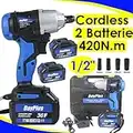 ZanGe Cordless Impact Wrench 2x6.0A Li-ion Battery 1/2" Impact Drive 420N.m Ratchet Rattle Nut Gun 18V LED Light 2 Speed w/ 4 Socket Tool Case Fast Charger