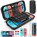 Switch Case Compatible with Nintendo Switch, 9 in 1 Accessories kit with Carrying Case, Dockable Protective Case, HD Screen Protector and 6pcs Thumb Grips Caps