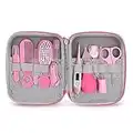 11pcs Trousse de Soin Bébé Accessoire de Soins De Bébé-Portable-Avec Brosse à Cheveux,Peigne,Pince à Ongles,Aspirateur etc -Pour La Maternelle,Les Nouveau-Nés,Les filles(rose)