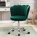 Recaceik Velvet, Swivel Shell Cute Modern Desk Upholstered Chair 360° Height Adjustable for Bedroom, Home Office,Living Room(Lake Green)