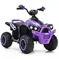 COSTWAY Kids Ride on ATV, 12V Battery Powered Quad Bike with LED Lights, Horn & Music, High/Low Speeds, Electric 4 Wheels Vehicle Toy Car for Boys Girls (Purple)