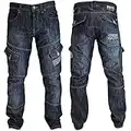 Crosshatch BNWT Designer Branded Heavy Duty Multi Pocket Dark Cargo Combat Denim Jeans Pants All Waist & Leg Sizes Darkwash 32W X 30L