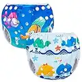 Luxja Riutilizzabile Pannolini da Nuoto (Confezione da 2), Costume Pannolino Lavabili, Impermeabile Pannolino Piscina (0-3 Anni), Balene + Pesci