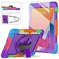 iPad 9th/8th/7th Generation Case, iPad 10.2 Case 2021/2020/2019, [Kid Proof] Ambison Full Body Protective Case with 9H Tempered Glass Screen Protector, 360° Rotatable Kickstand & Hand Strap (Purple)