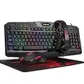 Redragon S101 Wired RGB Backlit Gaming Keyboard and Mouse, Gaming Mouse Pad, Gaming Headset Combo All in ONE PC Gamer Bundle for Windows PC – (Black)