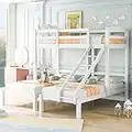 3FT Bunk Bed Triple Sleeper with Side Ladder, Solid Wood Children Bed Frame, Suitable for Children and Teens, Easy to Assemble, White【UK Fast Delivery】