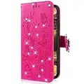 Uposao Cuir Coque iPhone 7 Plus/8 Plus Étuis à Rabat folios Housse,Glitter Diamant Papillon Motif Magnetique Poche Portefeuille Cuir Coque Intégrale avec Porte-cartes Flip Case pour iPhone 7 Plus,Rose