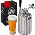 NutriChef Pressurized Growler Tap System - Stainless Steel Mini Keg Dispenser Portable Kegerator Kit - Co2 Pressure Regulator Keeps Carbonation for Craft Beer, Draft and Homebrew - PKBRTP50 (64oz), Black/Chrome