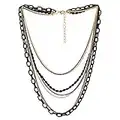 COOLSTEELANDBEYOND Collier Choker Statement Collier Cascade Multi Couches Noir Or Chaîne avec Pierres Chaîne de Perles Robe de Soirée