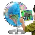 AR Illuminated World Globe for Kids Rewritable Colorful Easy-Read High Clear Map Globe, Illuminates Educational Interactive Globe STEM Toy, Light Up Globe Lamp, Night Light LED Decor