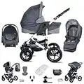 Friedrich Hugo Hamburg | 3 in 1 Kombi Kinderwagen Set | Luftreifen | Farbe: Grey & Grey Linen