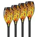 Solar Lights Outdoor, 4 Pack Yellow Solar Torch Light with Flickering Flame, 12 LED Solar Tiki Torches for Outside, Waterproof Landscape Decoration Outdoor Lights for Garden (Yellow-4Pack)