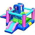 COSTWAY Kids Bouncy Castle, Inflatable Bounce House with Slides, Bouncing Area, Mesh Protection and Carry Bag, Jumping Playing Center for Indoor Outdoor (Donut)