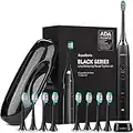 AquaSonic Black Series Ultra Whitening Toothbrush – ADA Accepted Rechargeable Toothbrush - 8 Brush Heads & Travel Case - Ultra Sonic Motor & Wireless Charging - 4 Modes w Smart Timer - Sonic Electric