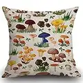 Smooffly Mushroom Cotten Linen Cushion Cover Forest Wild Species Decorative Square Throw Pillow Case Pillowcase for Couch Livingroom Sofa Bed 45cm x 45cm,18x18 Inches