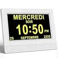 SINOIDEAS Horloge Numérique Calendrier Alzheimer Horloge Démence 7in LCD avec Date, Jour Et Heure, C'est pour Les Parents, Grands-Parents (Ecru)