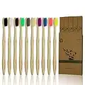 10 Pcs Bamboo Toothbrush with Coloured Soft Bristles Eco Friendly Biodegradable Organic Natural Wood Toothbrush for Sensitive Gums