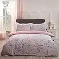 Dreamscene Spring Blossom Duvet Cover with Pillowcase Reversible Floral Bedding Set, Blush Pink Grey - Double