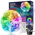 FGRYB Led Strip Light 15m Music Sync RGB Colour Changing Led Lights for Bedroom with Bluetooth App & Remote Control Flexible Lighting for Home Rome Ceiling Decoration