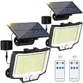 Solar Motion Lights Outdoor, [400 LED/2 Pack/3 Modes] Separate Panel Solar Powered Flood Security Lights with Remote, 16.4Ft Cable, IP65 Waterproof Wall Lights for Garden Garage Yard Backyard Patio